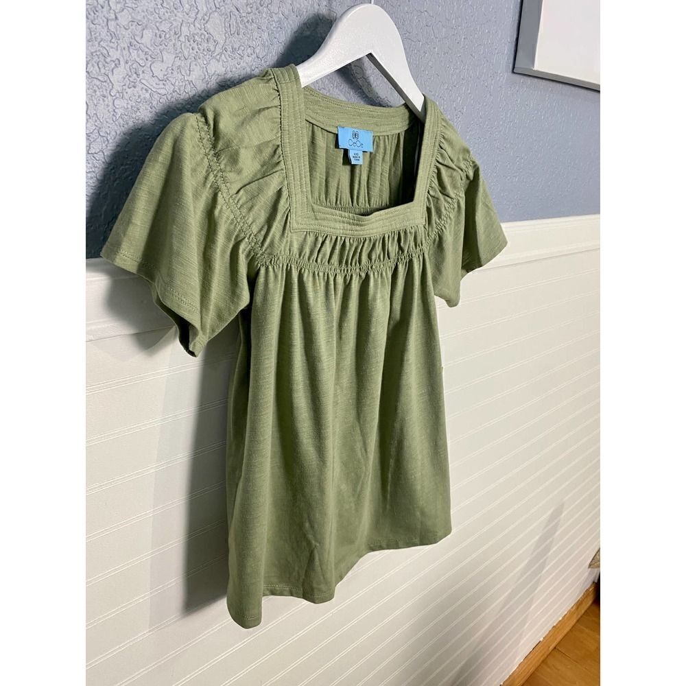 Cece Olive Green Square Scoop Neck Short Sleeve Blouse Women's size XXS NWT